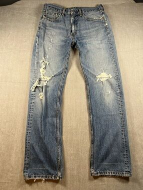 Levi's 505 Light Blue Distressed Straight Jeans W34 L34